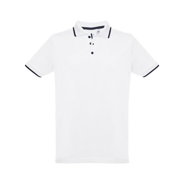 THC ROME WH. Men's Polo Shirt with contrast colour trim and buttons. White
