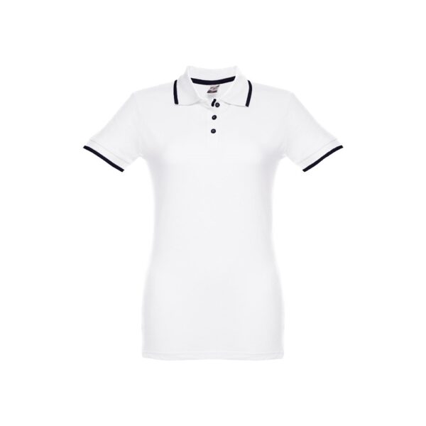 30138_106 THC ROME WOMEN WH. Women's Polo Shirt with contrast colour trim and buttons