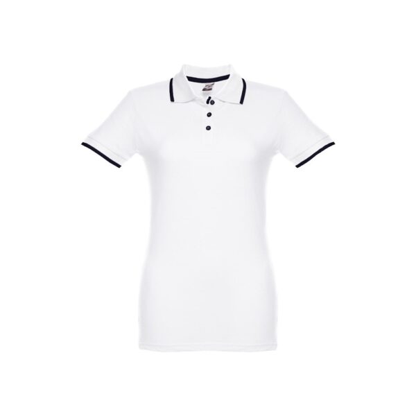30138_106-a THC ROME WOMEN WH. Women's Polo Shirt with contrast colour trim and buttons