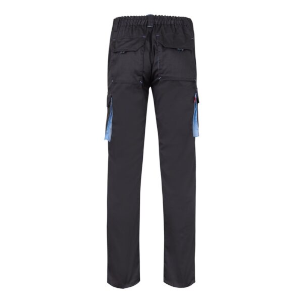 VL FIDES. Two-tone, multi-pocket stretch trousers (240g/m²), in cotton (46%), EME (38%) and polyester (16%)