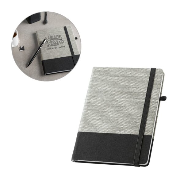 ROUSSEAU. A5 notepad in straw fibre and cotton canvas with lined pages