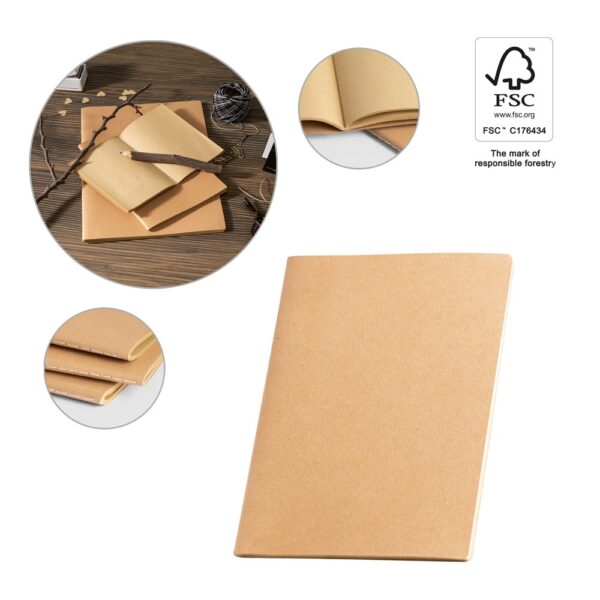 ALCOTT A4. A4 notepad with Kraft paper cover (250 g/m²) and plain pages