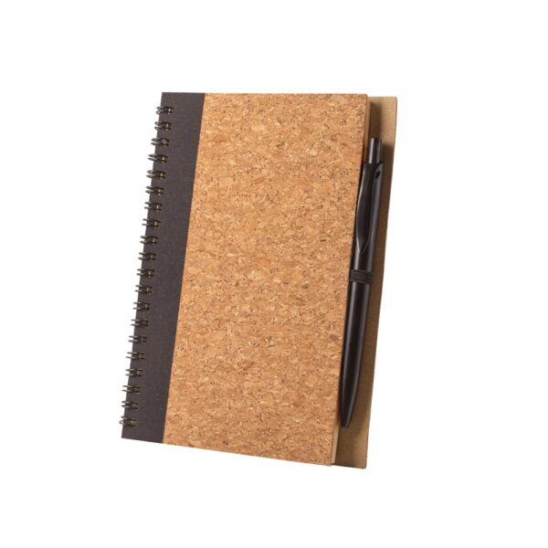 VICENTE. B6 notebook in cork and recycled polyester (100% rPET) with ballpoint pen