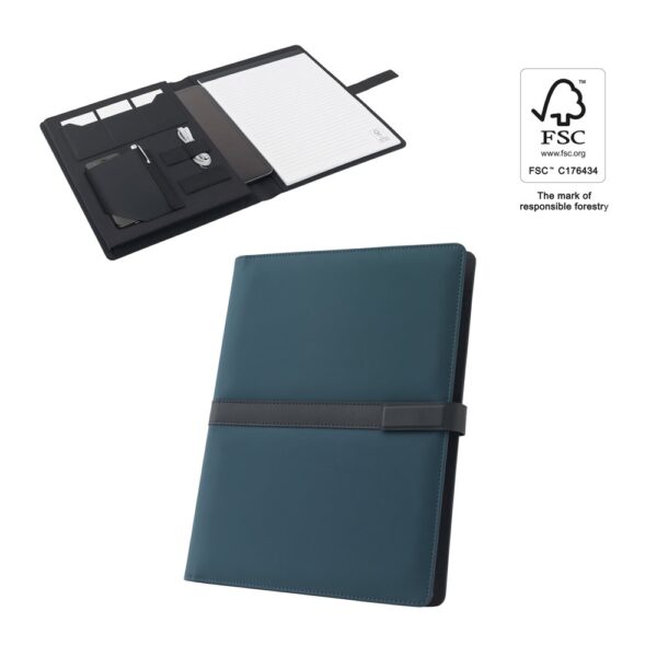 SANDERSON FOLDER. A4 folder in PU (50% recycled) with magnetic closure and notepad with lined pages