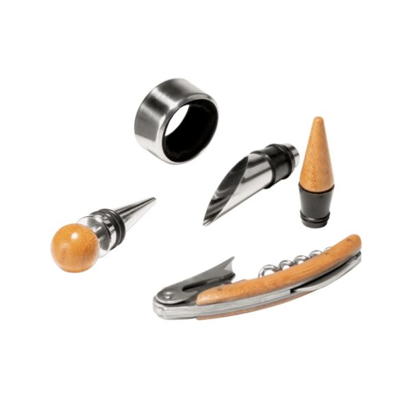 MORETO. Wine set with 4 pieces in wood and metal