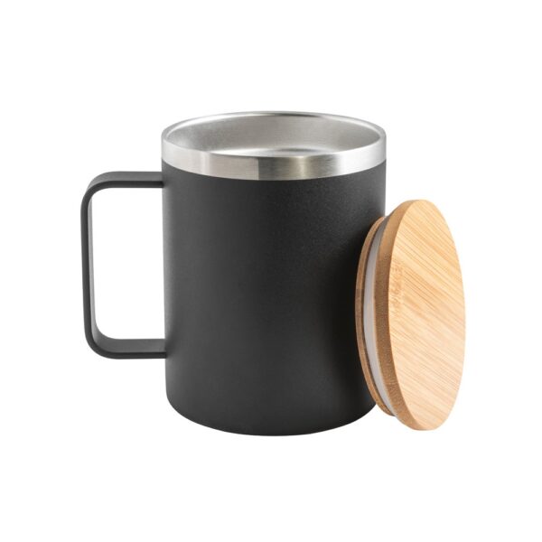 LAUDA. Mug in 90% recycled stainless steel with bamboo lid 420 mL