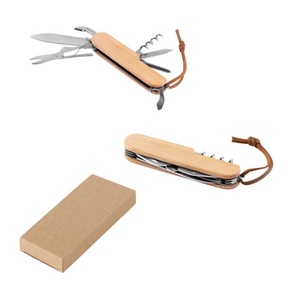 94366_set RYKER. Multifunctional bamboo and stainless steel pocket knife with PU handle
