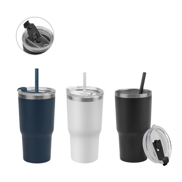 94372_set JOYNER M. Compact stainless steel travel cup (91% recycled) with vacuum insulated double wall and matt finish 600 mL