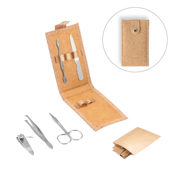 ZENA. Stainless steel manicure set in cork pouch