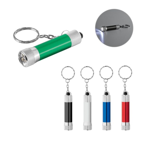 RE-LERGAN. Aluminium keyring (92% recycled) with 3-light LED torch