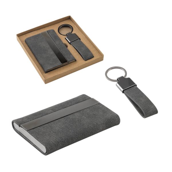 95100_set VAUGHN. Set consisting of a card holder and a key holder, both made of metal and recycled polyester (30% rPET)