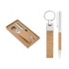 EVANS. Set consisting of a ballpoint and key ring, both in metal and cork