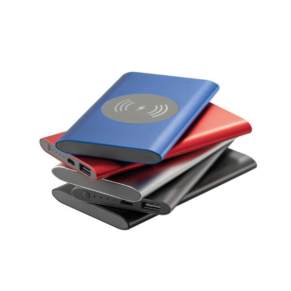 CASSINI. Power bank 4.000 mAh with 5W wireless charger in recycled aluminium (100% rAL)