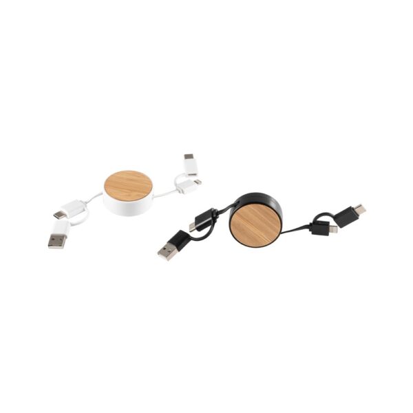 RUBINS. 6-in-1 retractable USB cable in recycled ABS (100% rABS) and bamboo