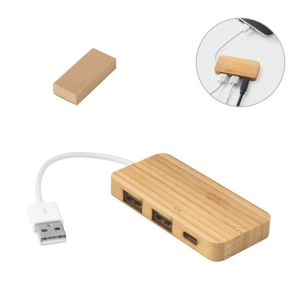 MOSER. HUB with 2 USB-A and 1 USB-C ports in bamboo