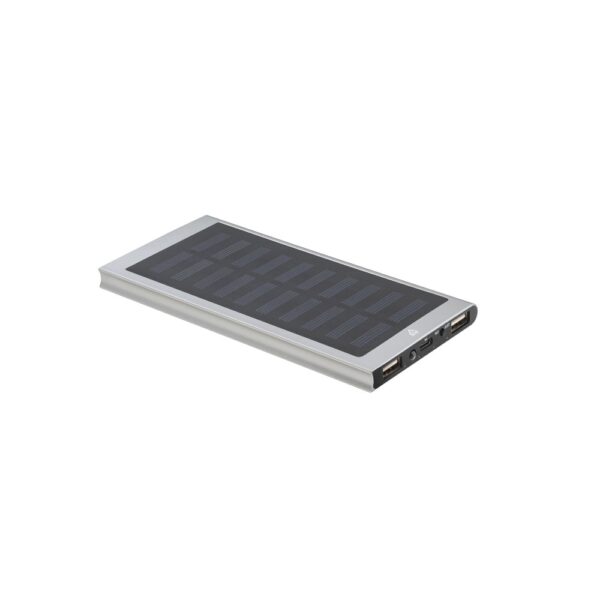 CLERK. 8.000 mAh power bank with solar panel in 100% recycled aluminium