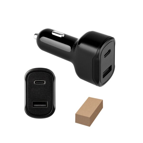 DIRAC. Cigarette lighter adapter with USB-A port 18W and USB-C 20W in 100% rABS