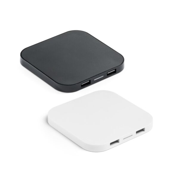 CAROLINE. Superfast 15W wireless charger with HUB 2 USB-A ports in recycled ABS (60% rABS)