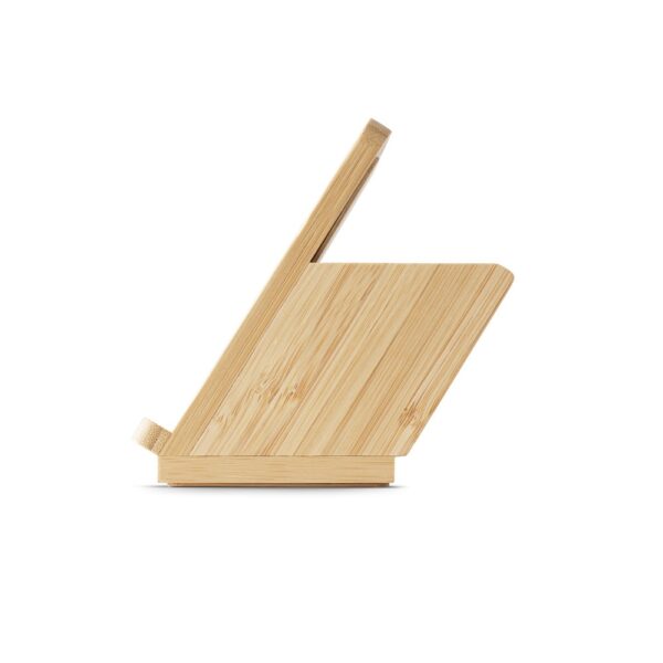 LEAVITT. Smartphone holder and ballpoint holder with 10W fast wireless charger in bamboo