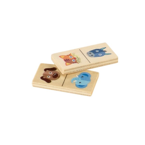 98074_150-d DOMIN. Kids wooden domino game. 28 pieces featuring fun animal figures