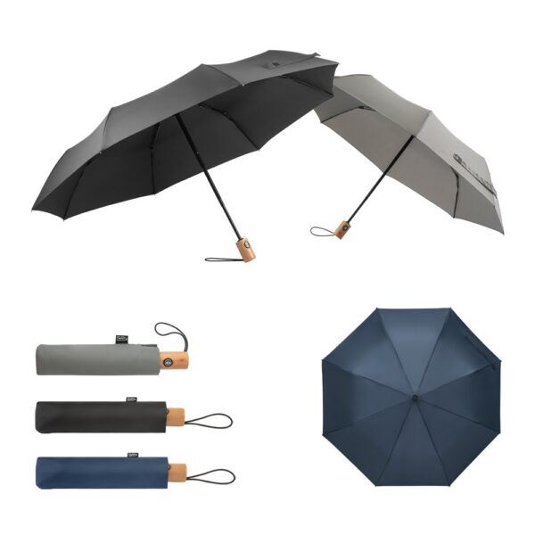RIVER. Telescopic umbrella in 190T recycled polyester (100% rPET) pongee with automatic opening and closing