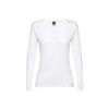 11165_106-a THC BUCHAREST WOMEN WH II. Long-sleeved scoop neck fitted T-shirt for women. 100% carded cotton. White