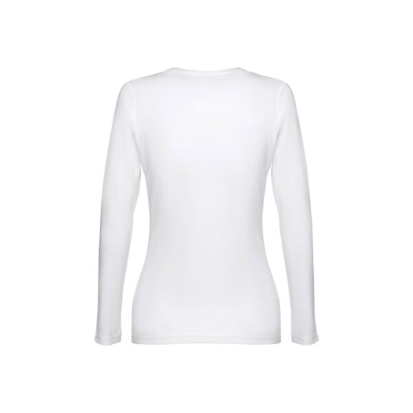 11165_106-b THC BUCHAREST WOMEN WH II. Long-sleeved scoop neck fitted T-shirt for women. 100% carded cotton. White