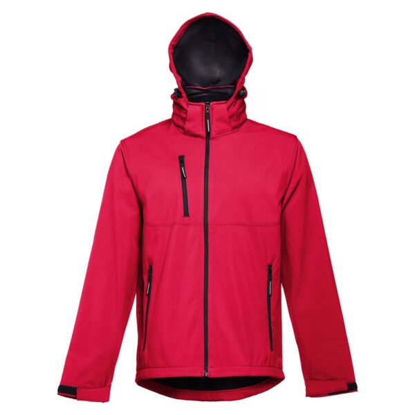 11187_105-d THC ZAGREB II. Men's softshell jacket with detachable hood and rounded back hem