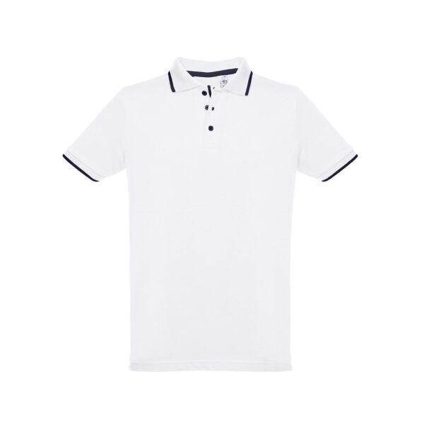 THC ROME WH. Men's Polo Shirt with contrast colour trim and buttons. White