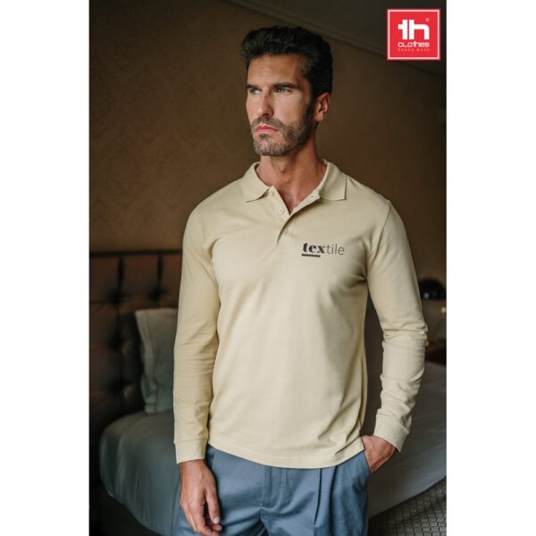 30141_set THC BERN. Men's long-sleeved 100% cotton piqué polo shirt with removable label