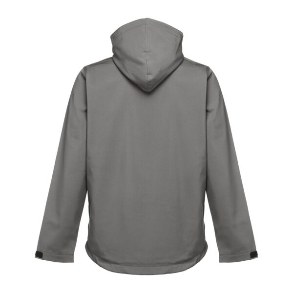 THC ZAGREB. Men's softshell jacket with detachable hood and rounded back hem