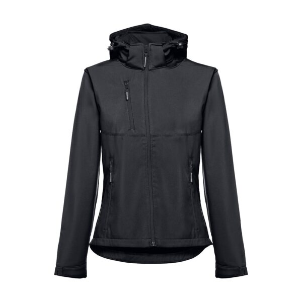 30181_103 THC ZAGREB WOMEN. Women's softshell jacket with detachable hood and rounded back hem