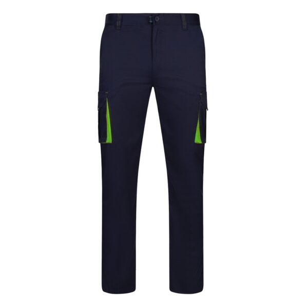 VL FIDES. Two-tone, multi-pocket stretch trousers (240g/m²), in cotton (46%), EME (38%) and polyester (16%)