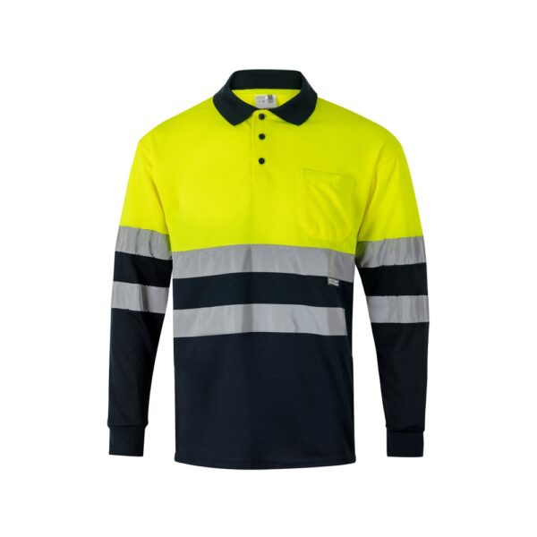 VL VULCAN. Two-tone bird-eye polo shirt (160g/m²) with long sleeves, in polyester (100%)