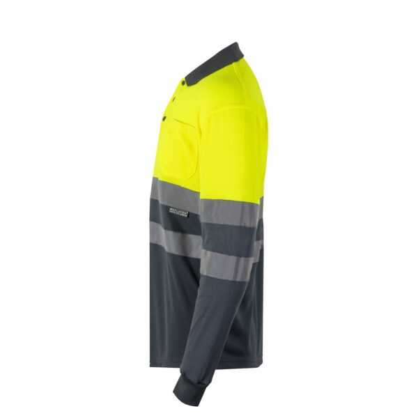 VL VULCAN. Two-tone bird-eye polo shirt (160g/m²) with long sleeves, in polyester (100%)