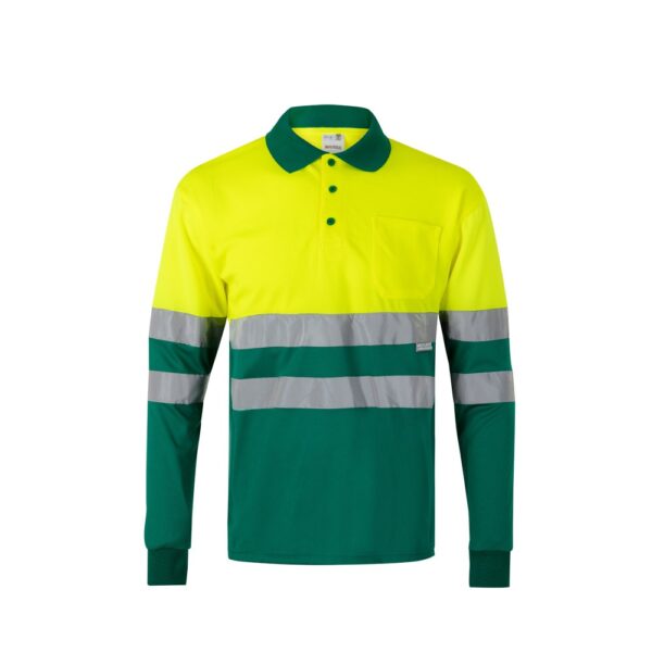 VL VULCAN. Two-tone bird-eye polo shirt (160g/m²) with long sleeves, in polyester (100%)