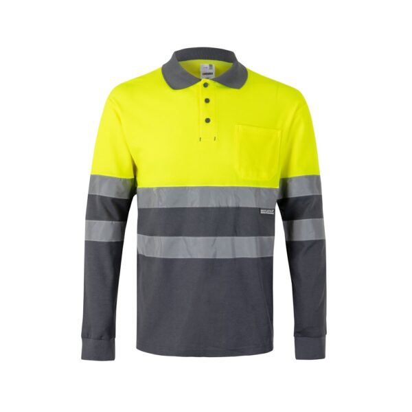 VL PLUTO LARGE. Two-tone piqué polo shirt (150g/m²) with long sleeves, in cotton (55%) and polyester (45%)