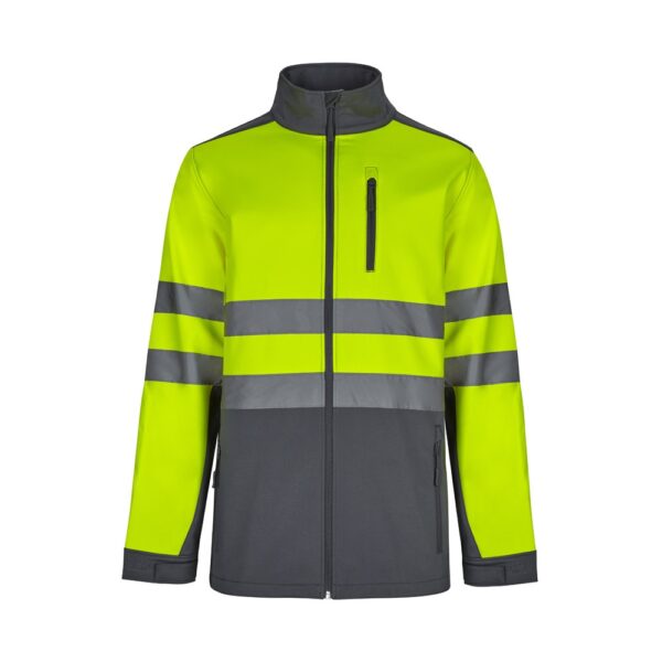 VL HESTIA LARGE. Two-tone soft shell jacket (280g/m²), with fleece lining and TPU membrane, in polyester (96%) and elastane (4%)