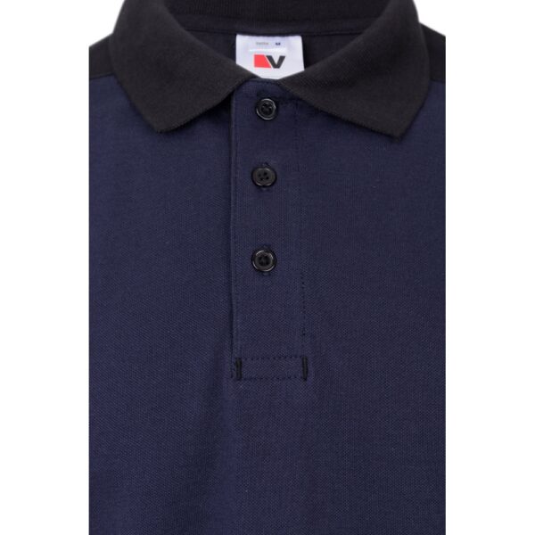 VL VELES. Two-tone stretch piqué polo shirt (200g/m²) with short sleeves, in polyester (96%) and elastane (4%)