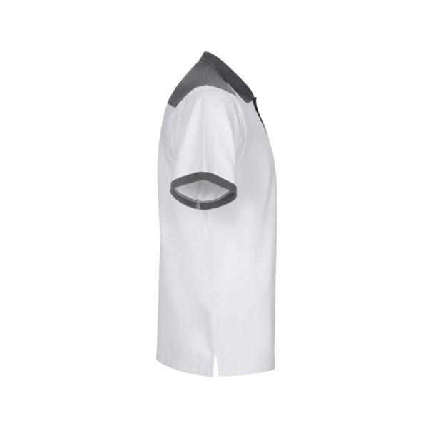 VL VELES. Two-tone stretch piqué polo shirt (200g/m²) with short sleeves, in polyester (96%) and elastane (4%)