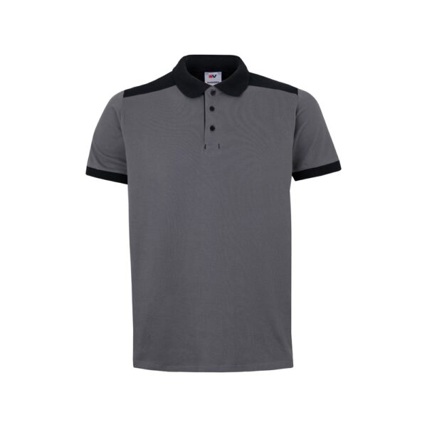 VL VELES. Two-tone stretch piqué polo shirt (200g/m²) with short sleeves, in polyester (96%) and elastane (4%)