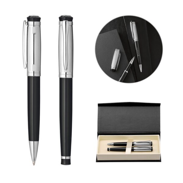 ORLANDO. Metal Rollerball and ballpoint pen set with clip
