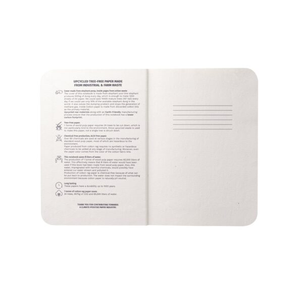ORGANIC SEMI-RIGID. A5 notepad with semi-rigid cover made from organic elephant matter (80%)