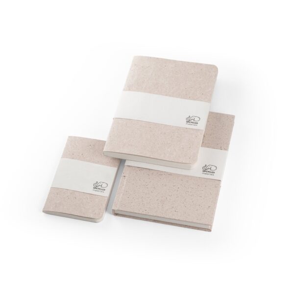 ORGANIC SEMI-RIGID. A5 notepad with semi-rigid cover made from organic elephant matter (80%)
