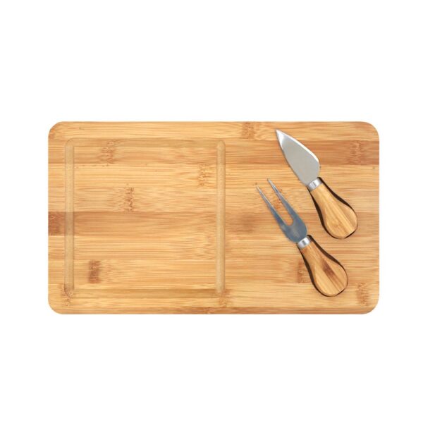 WOODS. Bamboo cheese board with 2 bamboo and stainless steel accessories