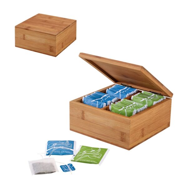 ARNICA. Bamboo tea box with 4 compartments and magnet closure
