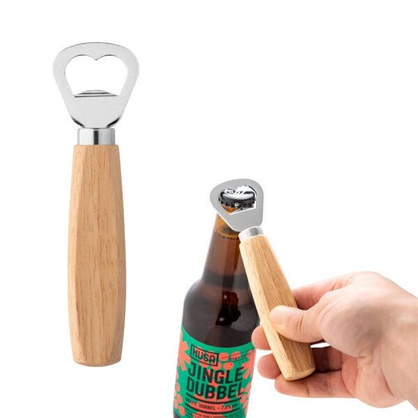 94134_set HOLZ. Bottle opener in metal and wood