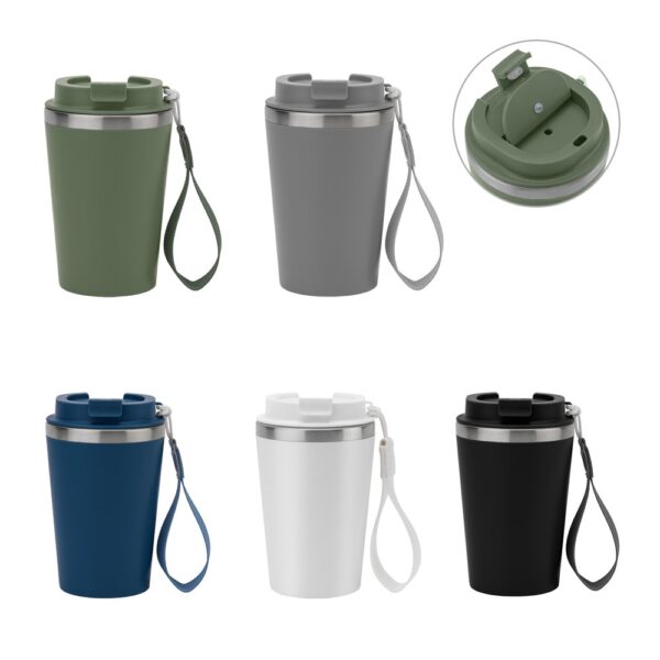 SPITZ. Stainless steel travel mug (90% recycled) with PP outer wall and matte finish 440 mL