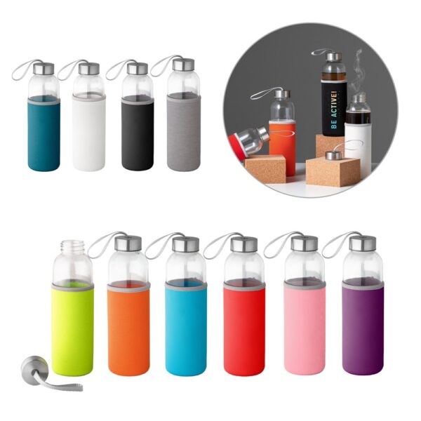 94646_set RAISE. Glass and stainless steel Sport bottle 520 mL