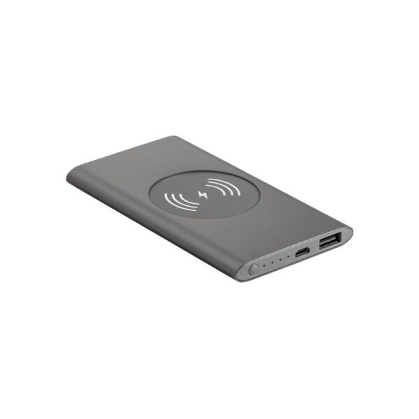 CASSINI. Power bank 4.000 mAh with 5W wireless charger in recycled aluminium (100% rAL)